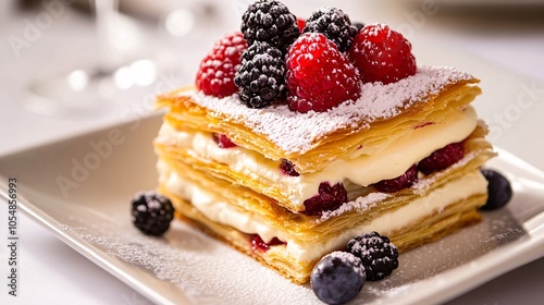 Gourmet Mille Feuille Dessert with Berries