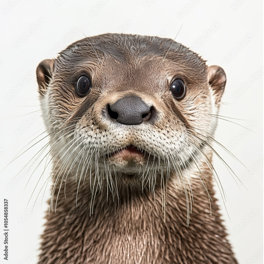 headshot of North American River Otter, clean white background headshot of North American River Otter, clean white background