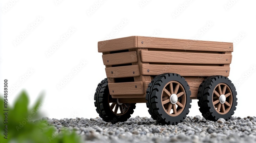 Fototapeta premium A photostock of a wooden cart on a white background, old-fashioned and rustic.