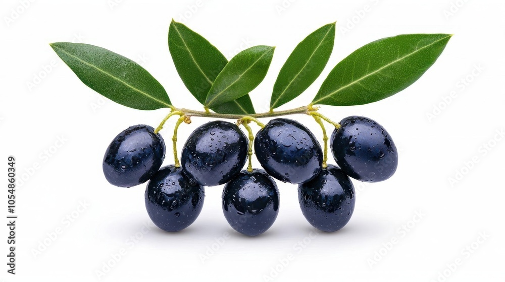 A photostock of black olives on a white background, isolated and glossy. A photostock of black olives on a white background, isolated and glossy.