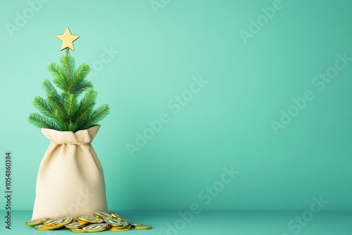 Minimalist Christmas Tree with Money Bag Holiday Financial Abundance