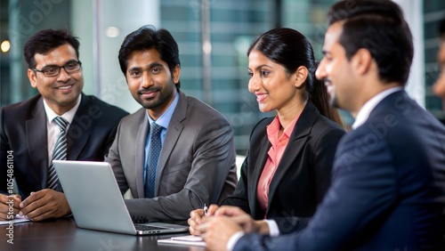 Indian corporate executives discussing a banking partnership in a boardroom. 