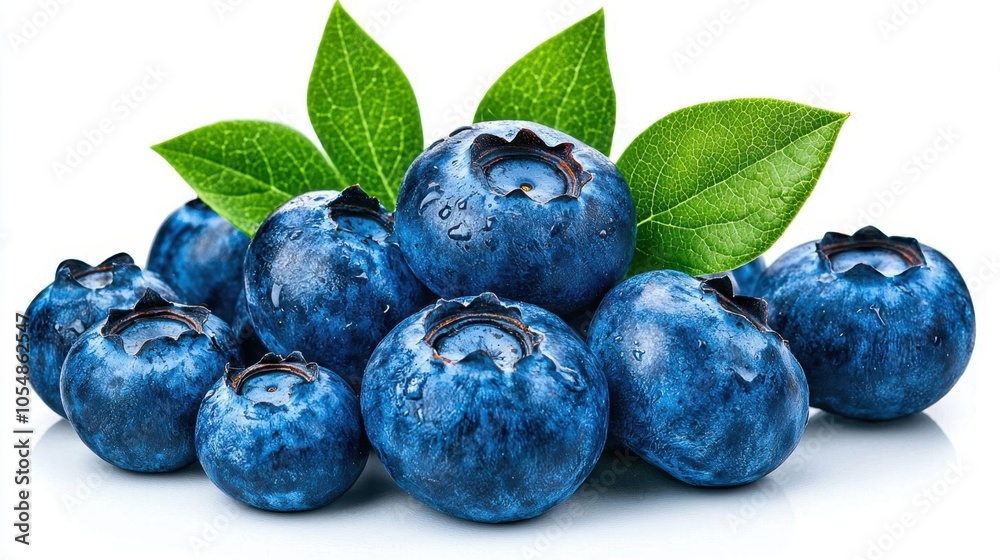 Fototapeta premium A photostock of fresh blueberries on a white background, vibrant and juicy.