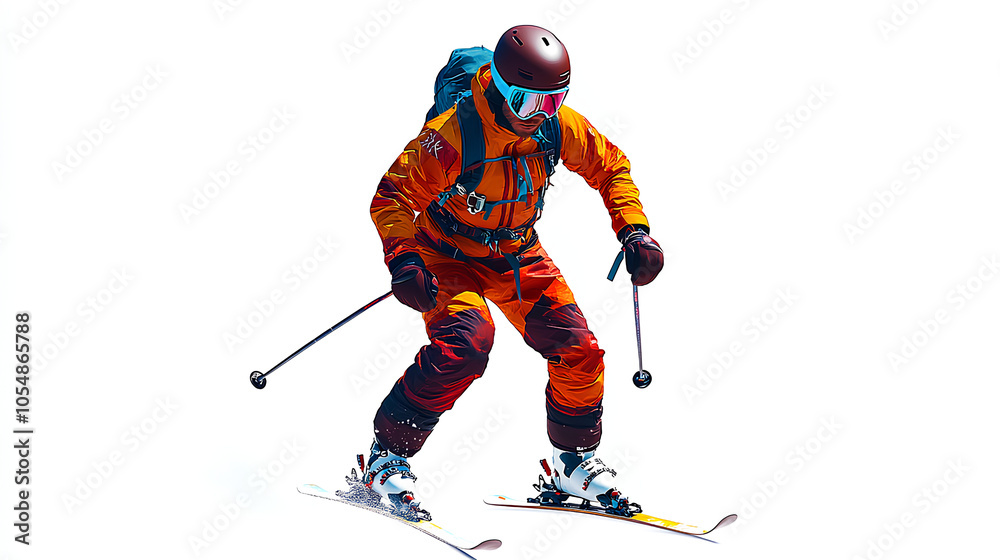 Floating Sportsman in a ski suit, snow skiing isolate on white background Floating Sportsman in a ski suit, snow skiing isolate on white background