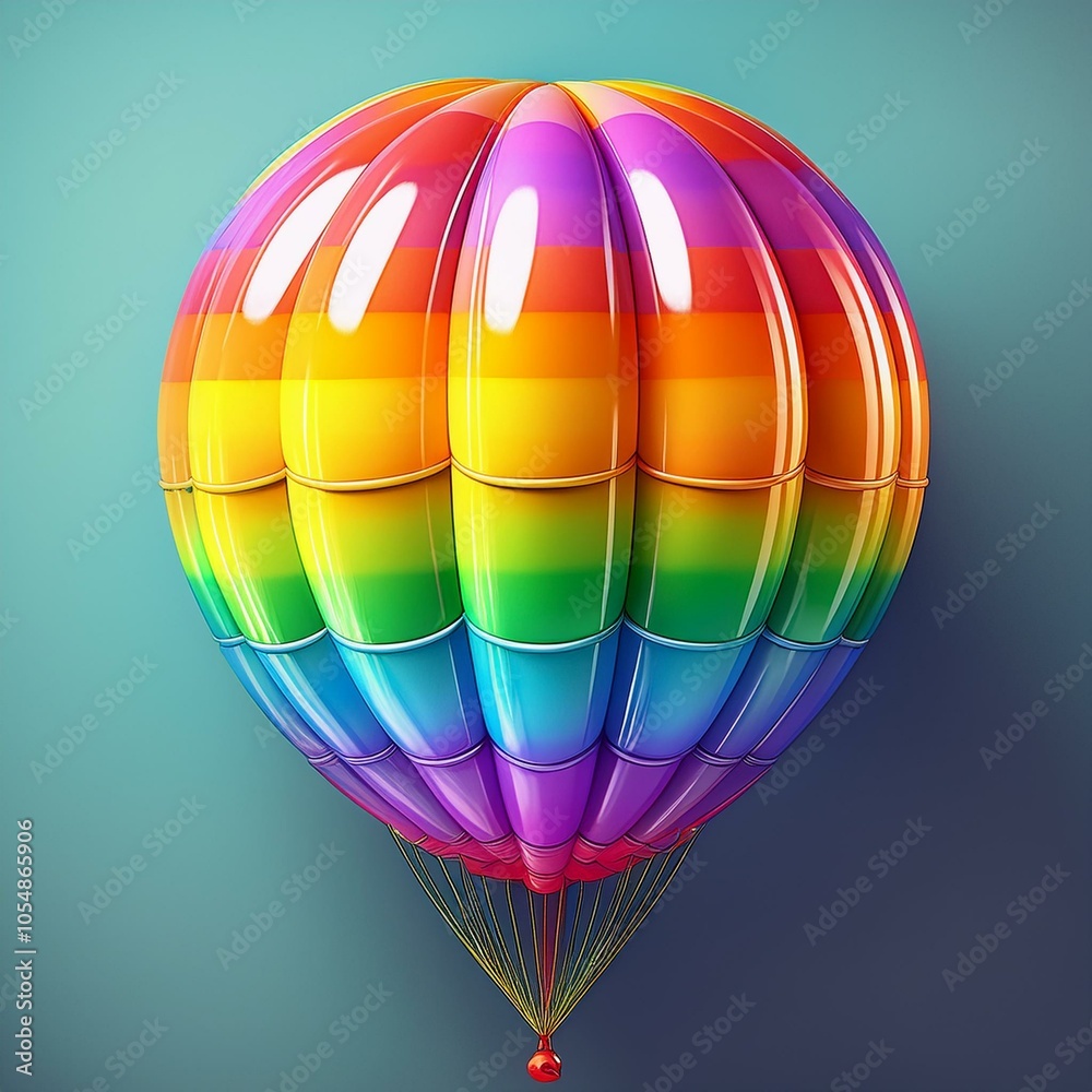 Fototapeta premium 3D illustration of a cheerful inflatable rainbow balloon in cartoon style, ideal for use in party decorations and fun graphics