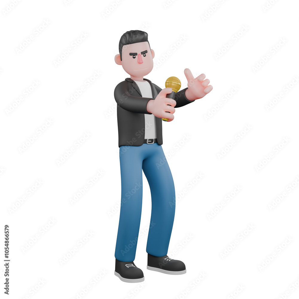 Animated Cartoon Music Star. A male musician is singing and enjoying it. Vocal Performer Animated Cartoon Music Star. A male musician is singing and enjoying it. Vocal Performer