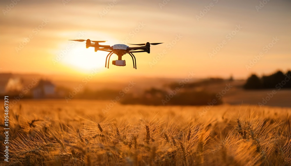 A drone flies over a golden wheat field during sunset, capturing the beauty of agricultural technology in rural landscapes. A drone flies over a golden wheat field during sunset, capturing the beauty of agricultural technology in rural landscapes.