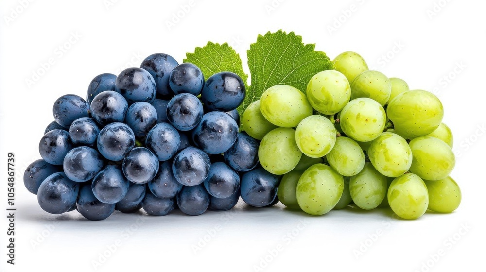 A photostock of a bunch of fresh grapes on a white background, isolated and juicy. A photostock of a bunch of fresh grapes on a white background, isolated and juicy.
