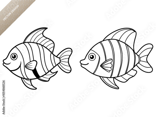 Marine fish line art silhouette black vector art design 
