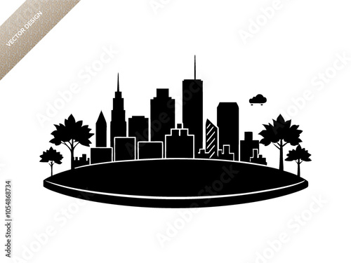 Urban city scene landscape silhouette black vector art design  photo