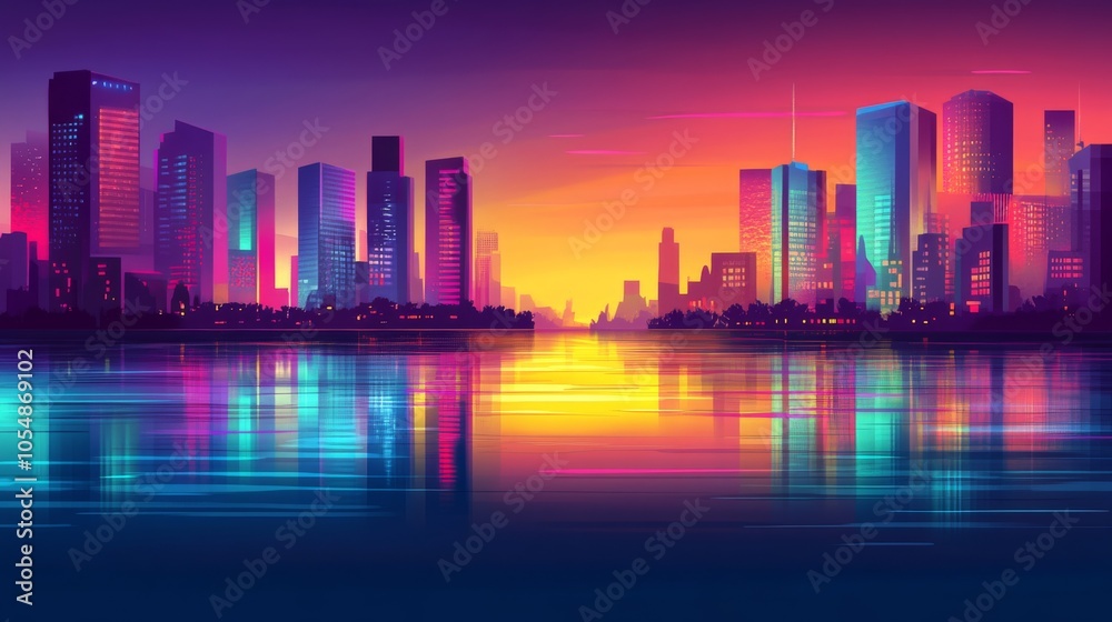 Fototapeta premium Vibrant Cityscape at Sunset with Subtle Lighting