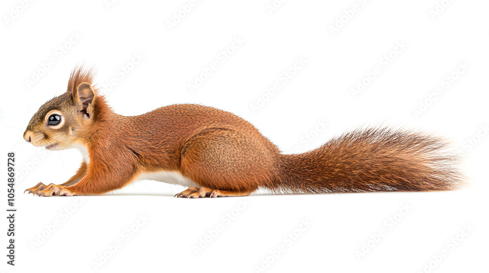 Squirrel side view full body isolate on white background 