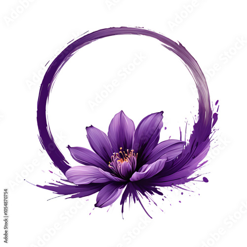 Circle flower color brush stroke on transparent background