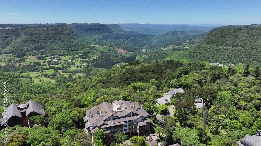 Quilombo Valley At Gramado Rio Grande Do Sul Brazil. City Skyline Showing Modern And Traditional Architecture. Town Sky Background Backgrounds Urban. Exterior Backgrounds Panning Wide.
