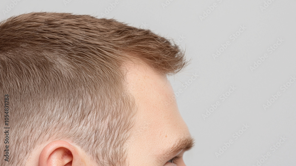 Man with New Hair Growth: Close-up side profile of a man revealing healthy, vibrant hair growth. A symbol of confidence and rejuvenation. Man with New Hair Growth: Close-up side profile of a man revealing healthy, vibrant hair growth. A symbol of confidence and rejuvenation.