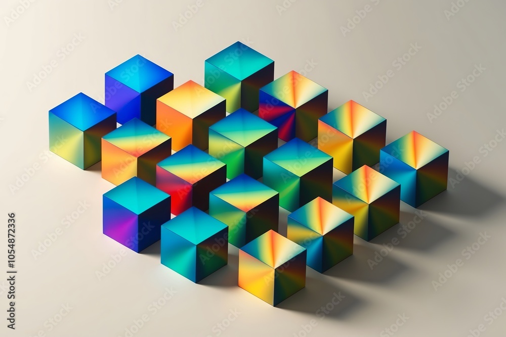 Obraz premium Cubes with chromatic shading in isometric layout. Created with Generative AI Technology