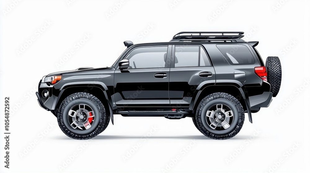 A photostock of a black SUV on a white background, modern and versatile. A photostock of a black SUV on a white background, modern and versatile.