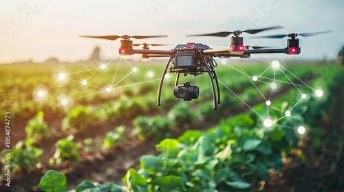 Smart agriculture technology with sensors monitoring crop health.