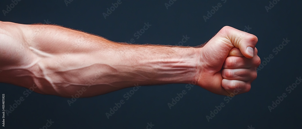 A close-up of a strong male arm flexing with a fist, showcasing muscular definition and veins against a dark background. A close-up of a strong male arm flexing with a fist, showcasing muscular definition and veins against a dark background.