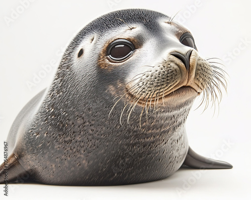 full body profile image of Ringed Seal, clean white background  photo