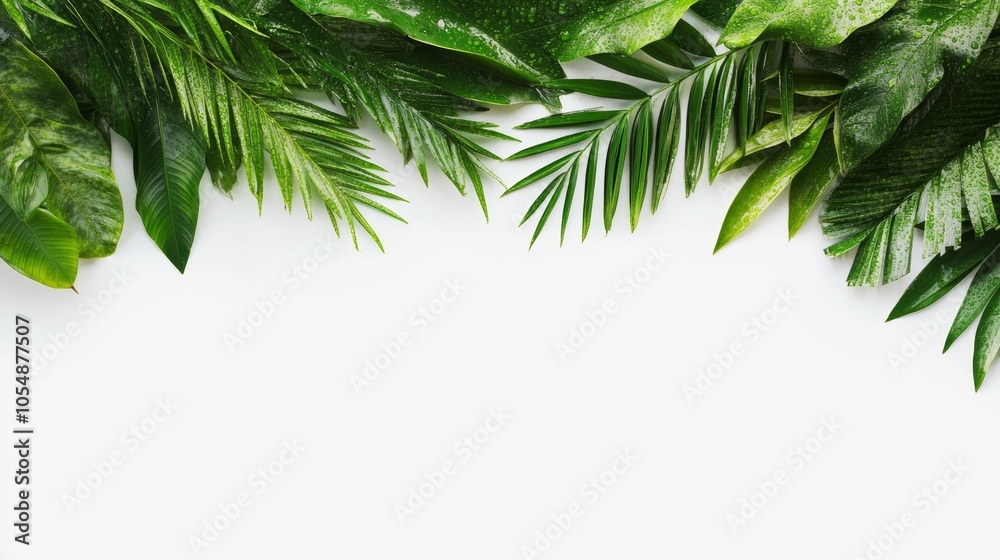 Vibrant green leaves, a closeup on nature's beauty against clean white backdrop