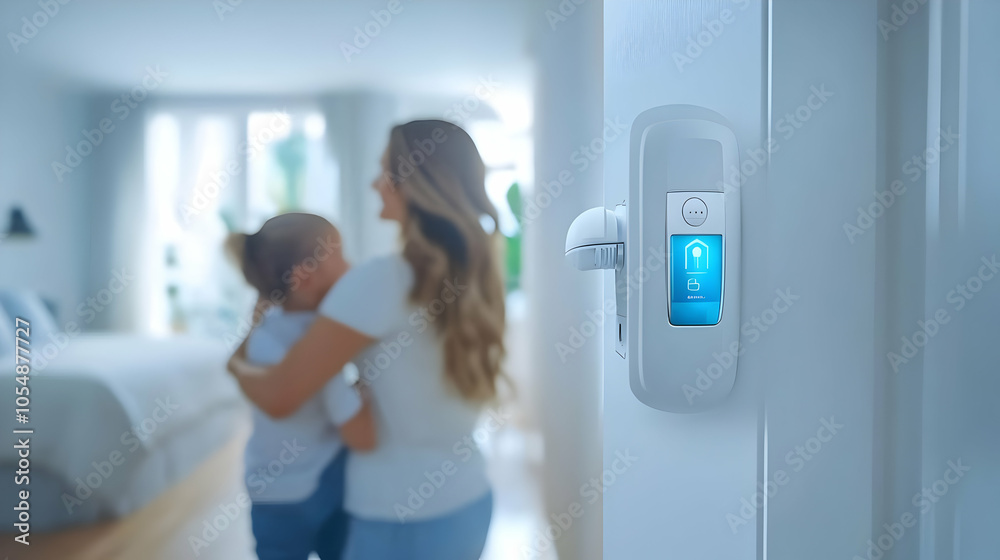 3D Family Smart Lock Home Security Macro Shot Futuristic System High Tech Lock Family Satisfaction Promotional Text Space Icon Isolated White Background 3D Family Smart Lock Home Security Macro Shot Futuristic System High Tech Lock Family Satisfaction Promotional Text Space Icon Isolated White Background