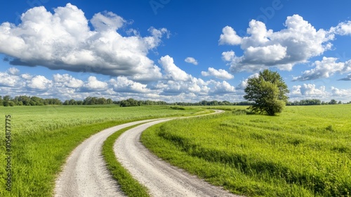 Winding dirt road through a serene landscape