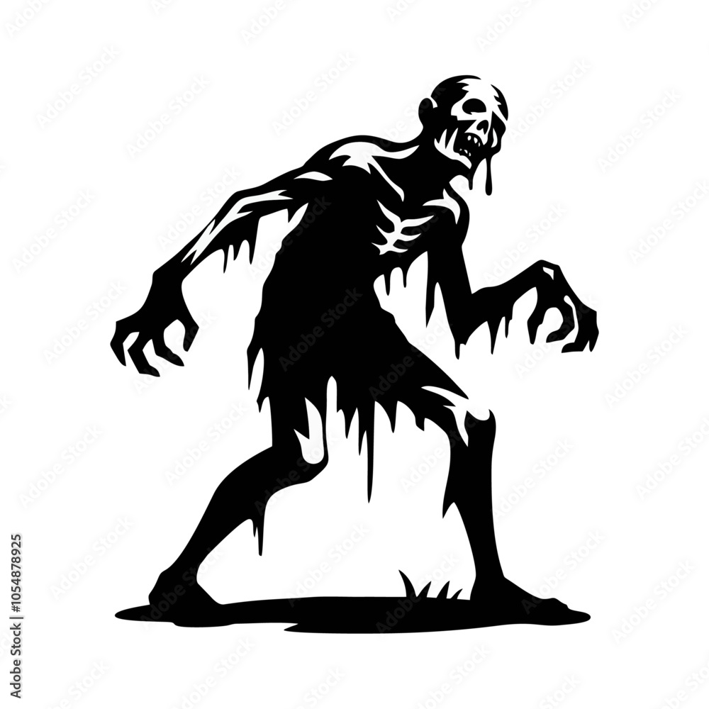 Fototapeta premium Zombie black white logo icon illustration template