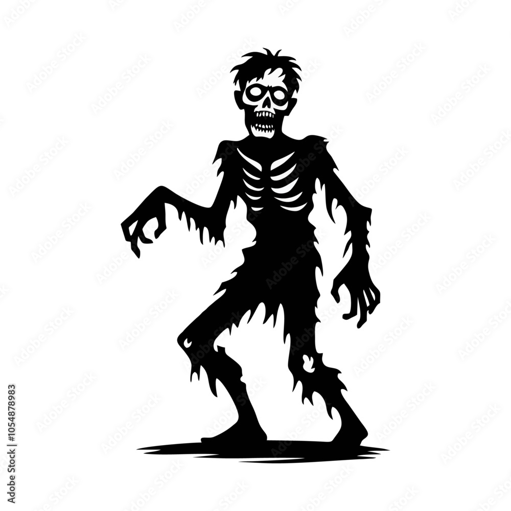 Fototapeta premium Zombie black white logo icon illustration template
