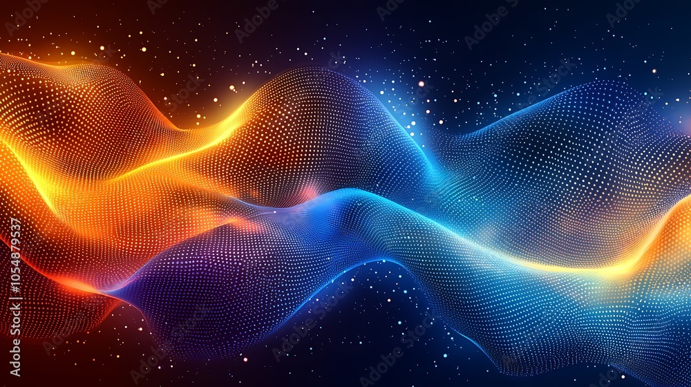 Abstract blue and orange wave with glowing particles. Abstract blue and orange wave with glowing particles.