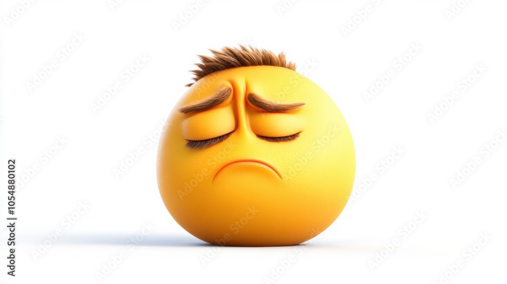 Fototapeta premium Sad Emoji with Expressive Features on White Background