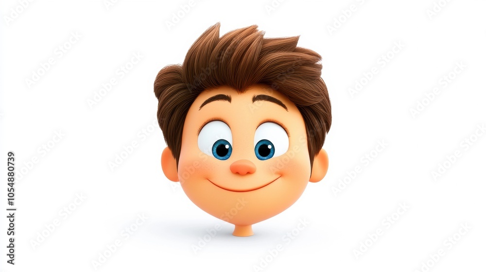 Happy Cartoon Boy with Brown Hair and Big Smile Happy Cartoon Boy with Brown Hair and Big Smile