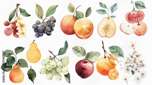 Watercolor clipart set of the fruits of the Spirit
