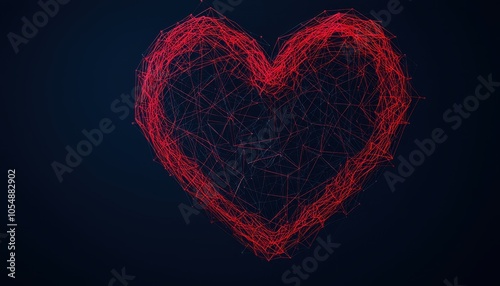 A vibrant, stylized heart shape created with colored particles against a dark background, symbolizing love and affection.
