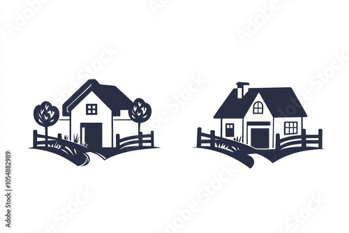 Stylized rural dwelling farmhouse glyph icon.