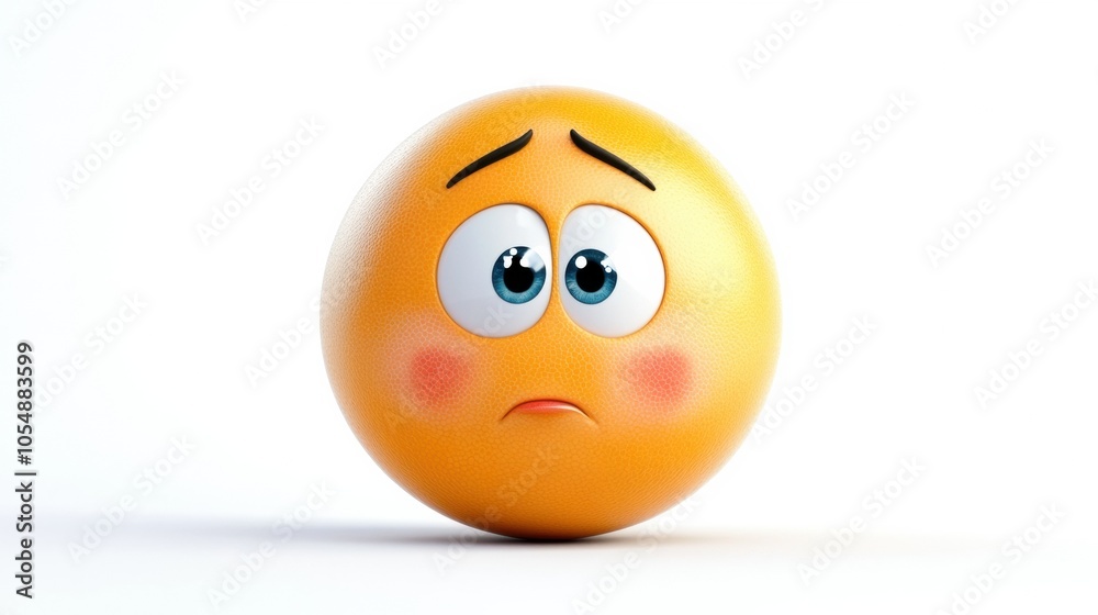 Fototapeta premium Sad Emoji with Big Eyes and Blushing Cheeks