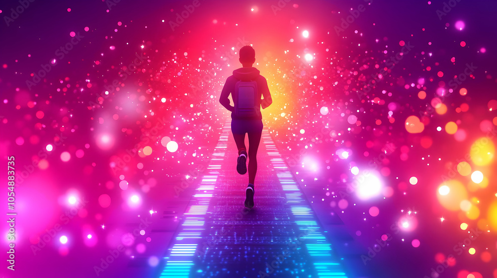 3D Runner Glowing Digital Pathway Milestone Concept Tracking Shot Exercise Technology Japan Soft Abstract Elements Bokeh Effects Icon Isolated White Background 3D Runner Glowing Digital Pathway Milestone Concept Tracking Shot Exercise Technology Japan Soft Abstract Elements Bokeh Effects Icon Isolated White Background