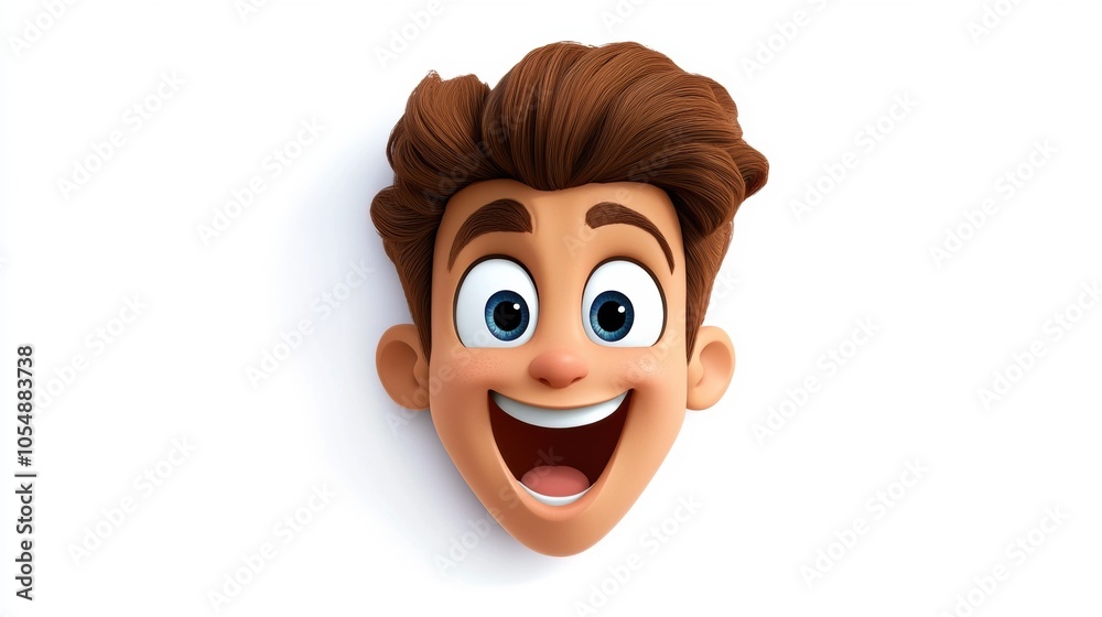Cheerful Happy Cartoon Character with Brown Hair Cheerful Happy Cartoon Character with Brown Hair