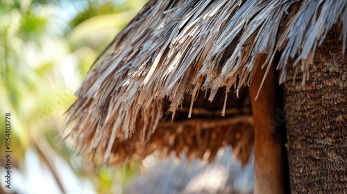 Close-up of a traditional Socotri hut made from local materials, highlighting the island's unique architecture and cultural heritage. No people included. photo