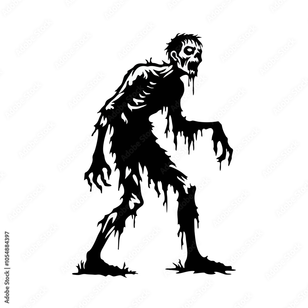 Fototapeta premium Zombie black white logo icon illustration template