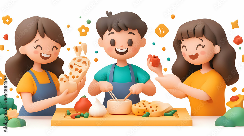 3D Soft Abstract Family Cooking Together Concept Modern Kitchen Vibrant Colors Warmth Collaboration Isolated White Background Iconic Design for Family Cooking Themes 3D Soft Abstract Family Cooking Together Concept Modern Kitchen Vibrant Colors Warmth Collaboration Isolated White Background Iconic Design for Family Cooking Themes