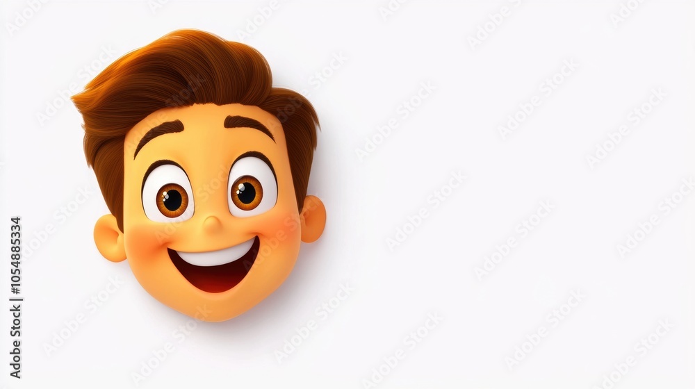 Cheerful Cartoon Boy with Brown Hair and Bright Smile Cheerful Cartoon Boy with Brown Hair and Bright Smile
