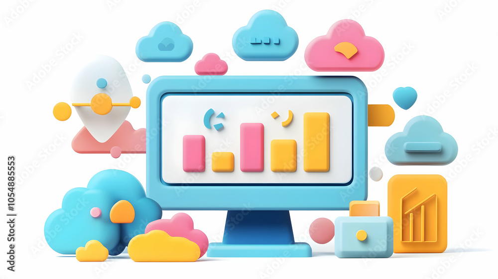 3D Virtual Meeting Cloud Integration Screen Share Participants Abstract Bokeh Workflow Zoomed In Concept Icon Isolated White Background Creative Design