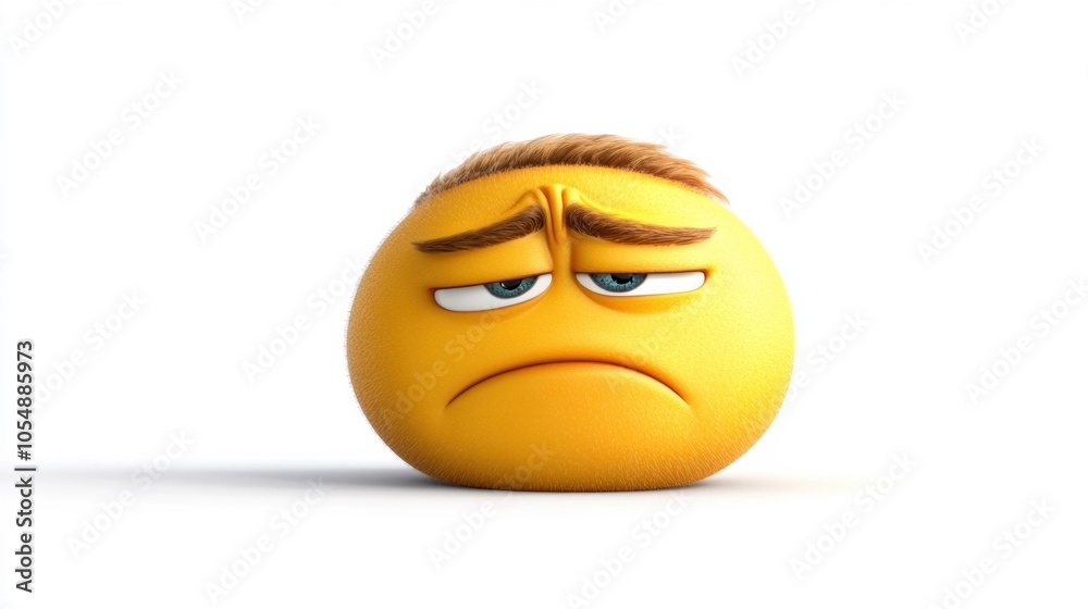 Fototapeta premium Sad Emoji with Disappointed Expression on White Background