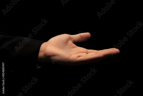 A business man provide an empty hand isolate on blackground. photo