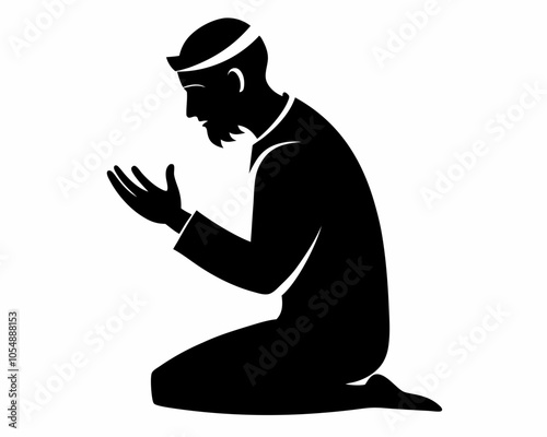 Muslim man praying  silhouette,Muslim man praying  vector illustration,icon