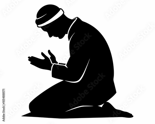 Muslim man praying  silhouette,Muslim man praying  vector illustration,icon