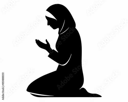 Muslim woman praying silhouette,Muslim woman praying vector illustration