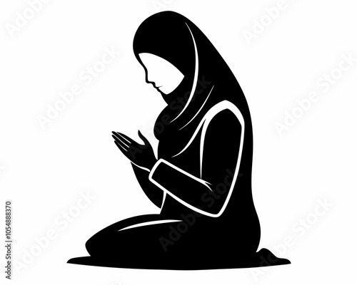 Muslim woman praying silhouette,Muslim woman praying vector illustration