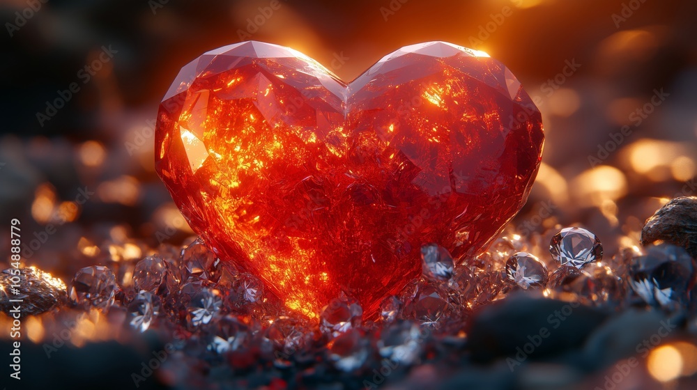 Radiant Heart Gem Surrounded by Shimmering Crystals and Light Radiant Heart Gem Surrounded by Shimmering Crystals and Light